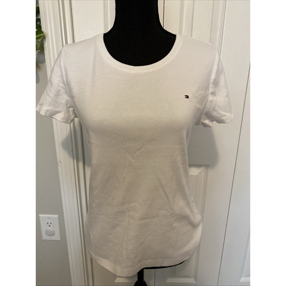 Tommy Hilfiger Women’s Logo Solid Crew Neck Short Sleeve Tee L White 100%cotton